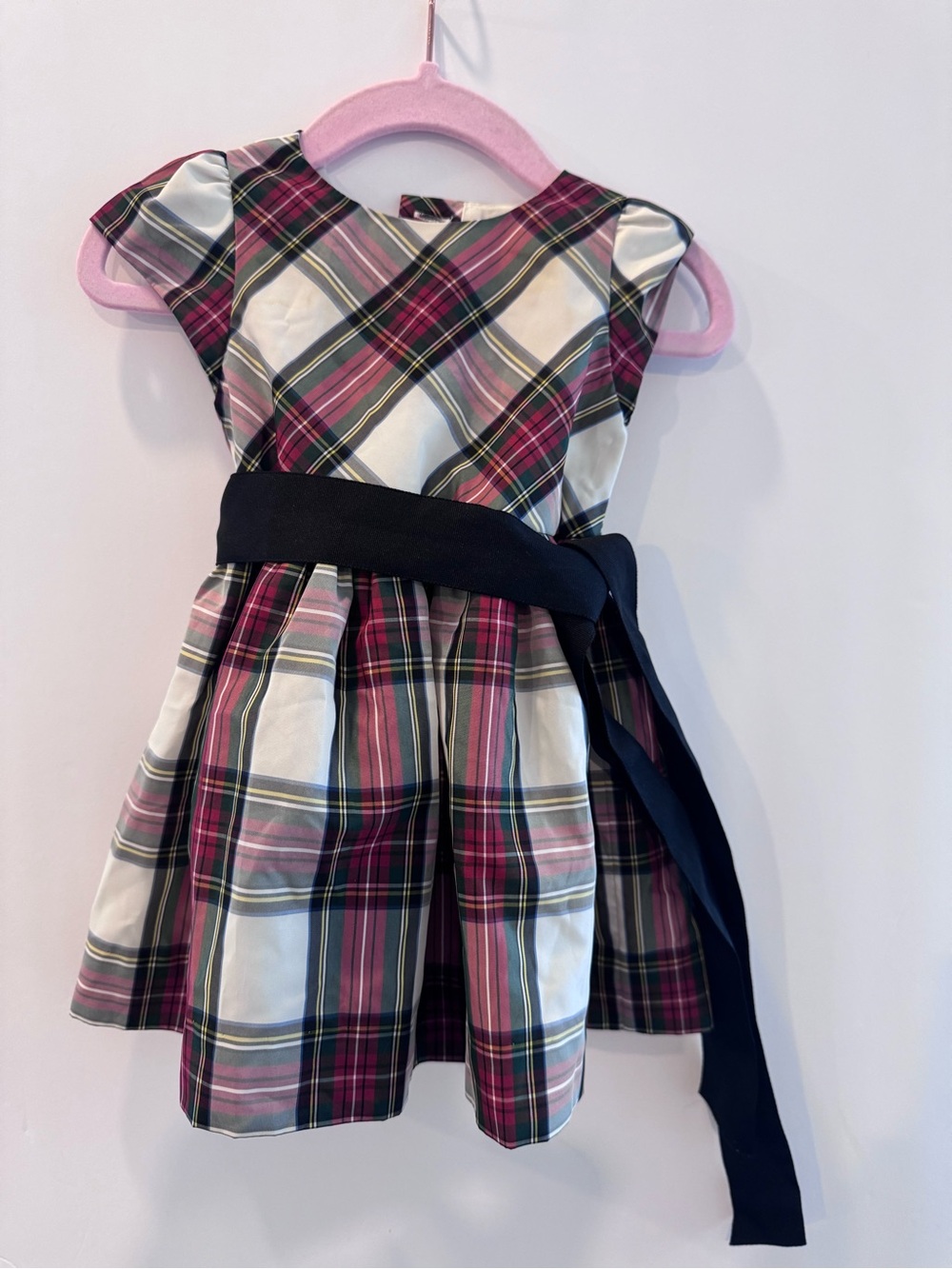 Ralph Lauren Girls' Pink Plaid Holiday Dress with Sash w diaper cover